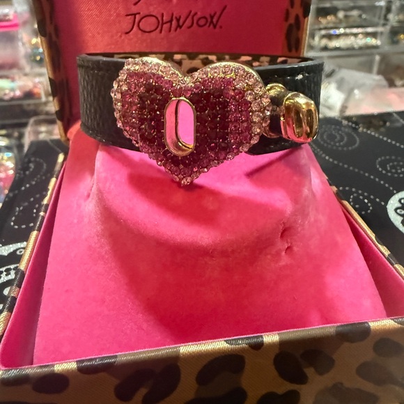 Accessories - Betsy Johnson bracelet ; Black and Pink Heart Embellished rhinestones.